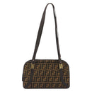FENDI Zucca Canvas Shoulder Bag Brown Black Auth 189662-2