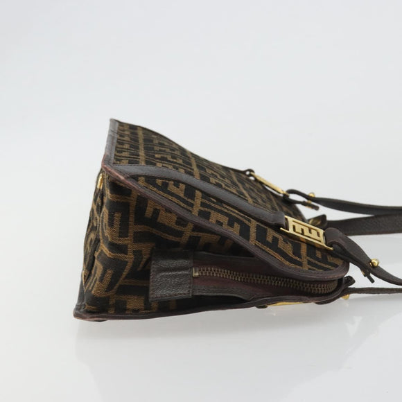 FENDI Zucca Canvas Shoulder Bag Brown Black Auth 189662