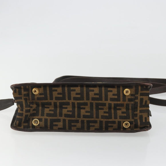 FENDI Zucca Canvas Shoulder Bag Brown Black Auth 189662
