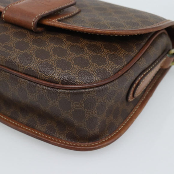 CELINE Macadam Canvas Shoulder Bag PVC Leather Brown Gold Auth 189670