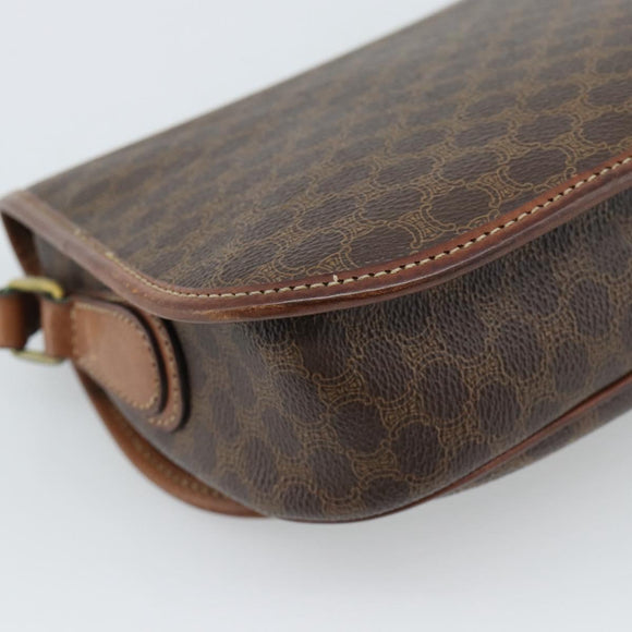 CELINE Macadam Canvas Shoulder Bag PVC Leather Brown Gold Auth 189670