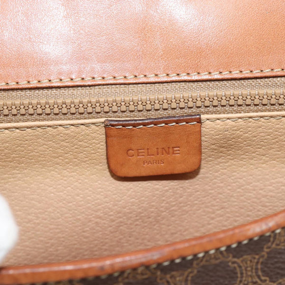 CELINE Macadam Canvas Shoulder Bag PVC Leather Brown Gold Auth 189670