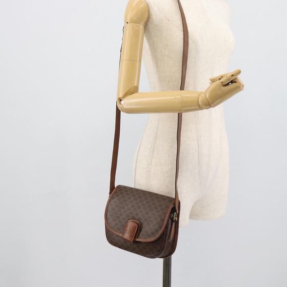 CELINE Macadam Canvas Shoulder Bag PVC Leather Brown Gold Auth 189670