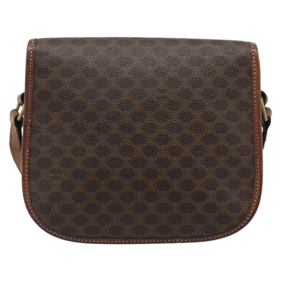 CELINE Macadam Canvas Shoulder Bag PVC Leather Brown Gold Auth 189670