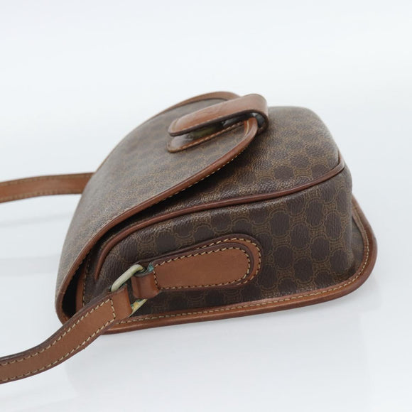 CELINE Macadam Canvas Shoulder Bag PVC Leather Brown Gold Auth 189670
