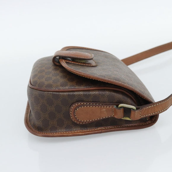 CELINE Macadam Canvas Shoulder Bag PVC Leather Brown Gold Auth 189670