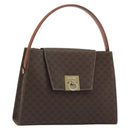 CELINE Macadam Canvas Hand Bag PVC Leather Brown Gold Auth 189671-1