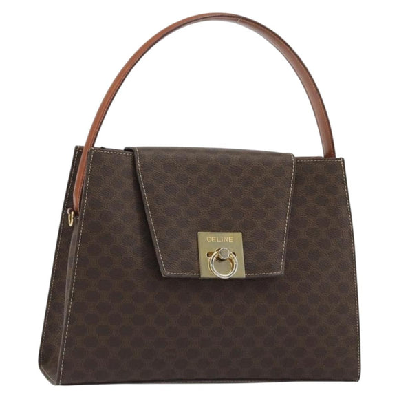 CELINE Macadam Canvas Hand Bag PVC Leather Brown Gold Auth 189671