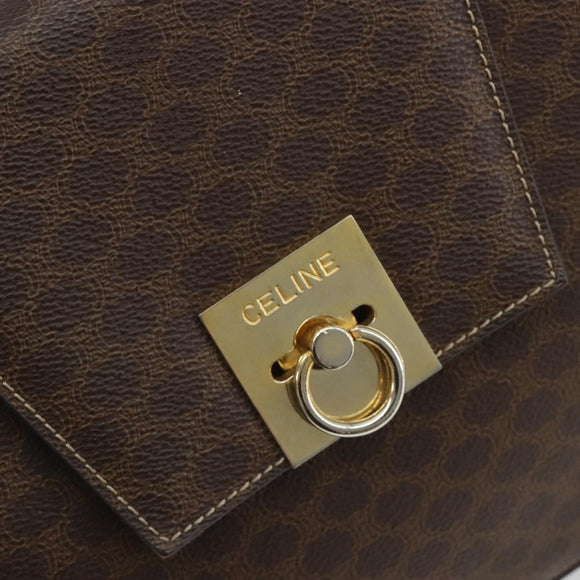CELINE Macadam Canvas Hand Bag PVC Leather Brown Gold Auth 189671