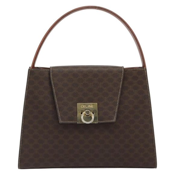 CELINE Macadam Canvas Hand Bag PVC Leather Brown Gold Auth 189671