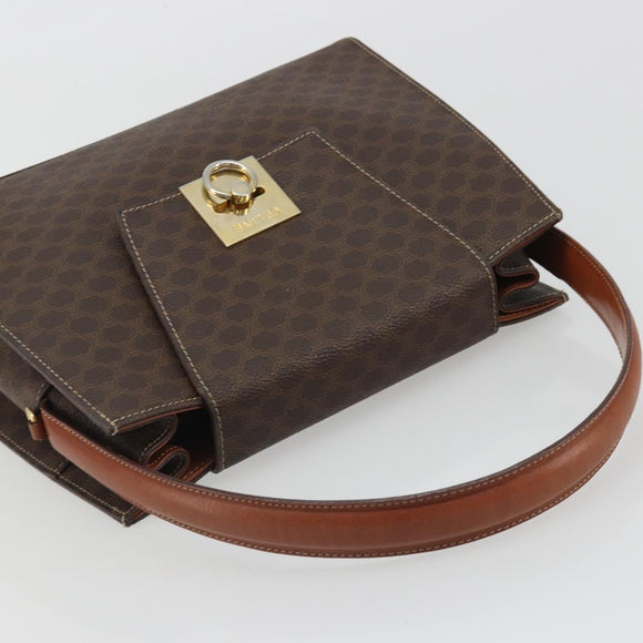 CELINE Macadam Canvas Hand Bag PVC Leather Brown Gold Auth 189671