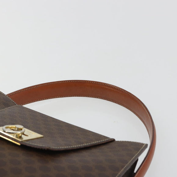 CELINE Macadam Canvas Hand Bag PVC Leather Brown Gold Auth 189671