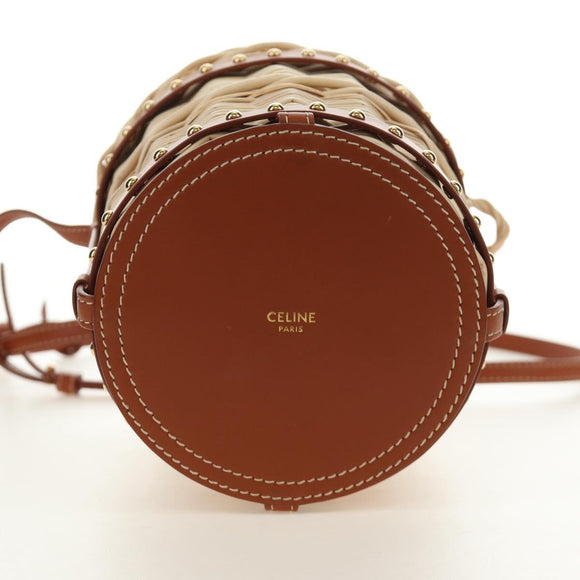 CELINE Shoulder Bag Rattan Ivory Gold Auth 189672M