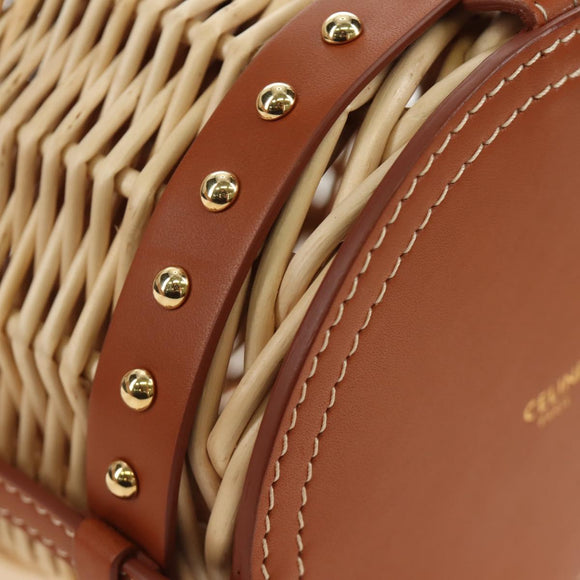 CELINE Shoulder Bag Rattan Ivory Gold Auth 189672M