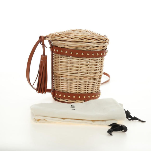 CELINE Shoulder Bag Rattan Ivory Gold Auth 189672M