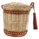 CELINE Shoulder Bag Rattan Ivory Gold Auth 189672M-3