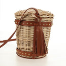 CELINE Shoulder Bag Rattan Ivory Gold Auth 189672M-4