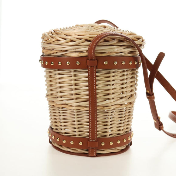 CELINE Shoulder Bag Rattan Ivory Gold Auth 189672M