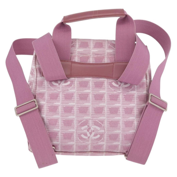 CHANEL New Travel Line Backpack Canvas 2way Pink Silver CC Auth 189678A