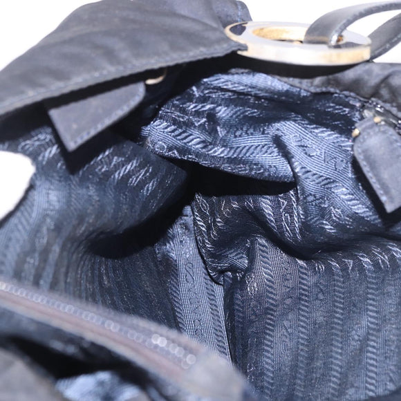 PRADA Tote Bag Nylon Black Gold Auth 189679