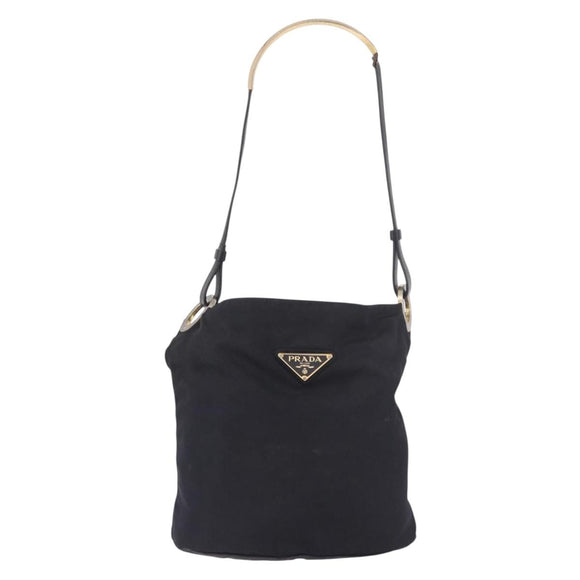 PRADA Tote Bag Nylon Black Gold Auth 189679