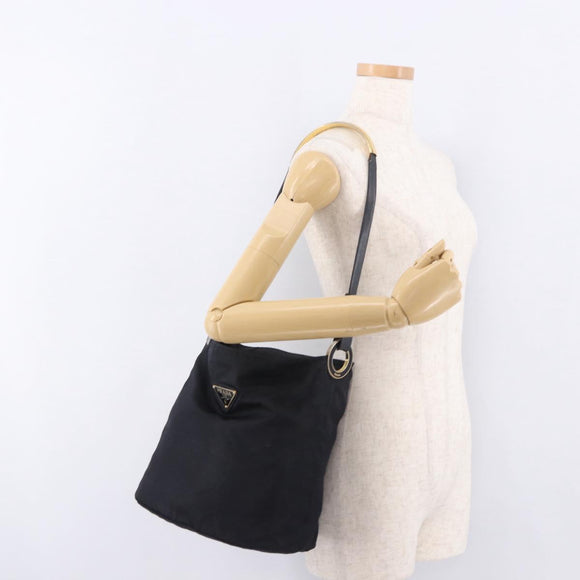 PRADA Tote Bag Nylon Black Gold Auth 189679