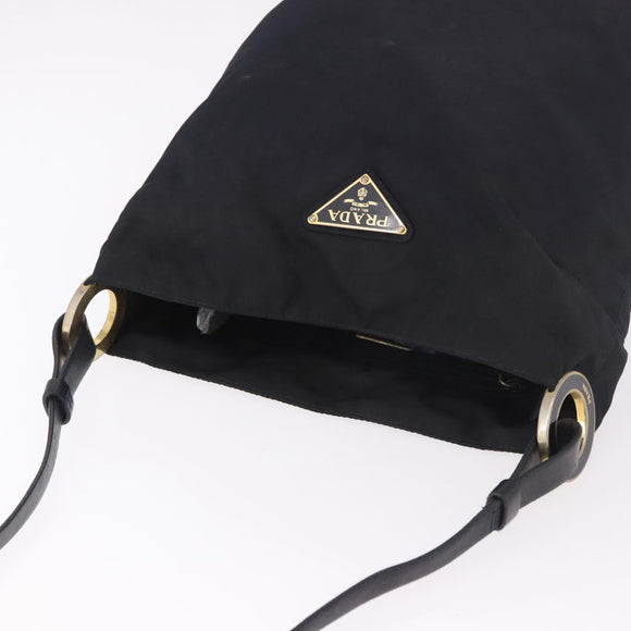 PRADA Tote Bag Nylon Black Gold Auth 189679