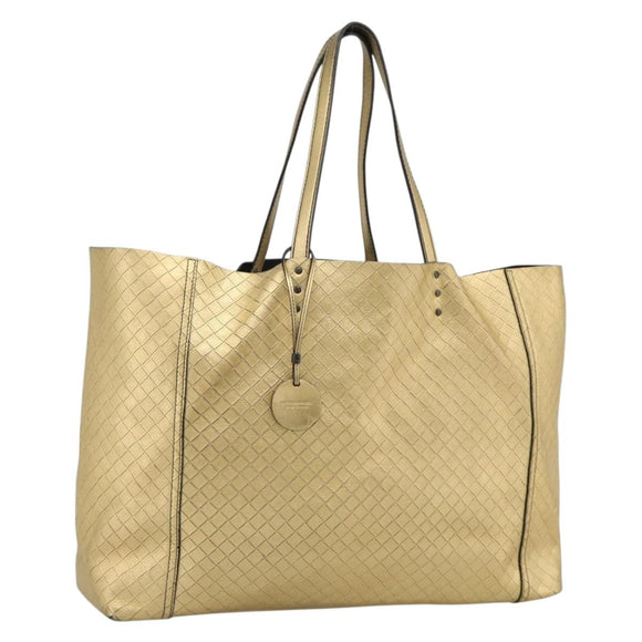 BOTTEGA VENETA INTRECCIATO Tote Bag Leather Gold Auth 189680A