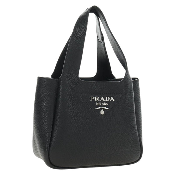 PRADA Hand Bag Vittero Dino Leather Black Silver Auth 189681SAM