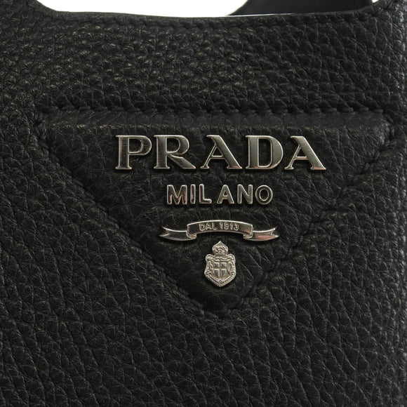 PRADA Hand Bag Vittero Dino Leather Black Silver Auth 189681SAM