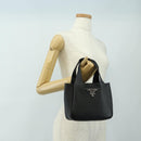 PRADA Hand Bag Vittero Dino Leather Black Silver Auth 189681SAM-22