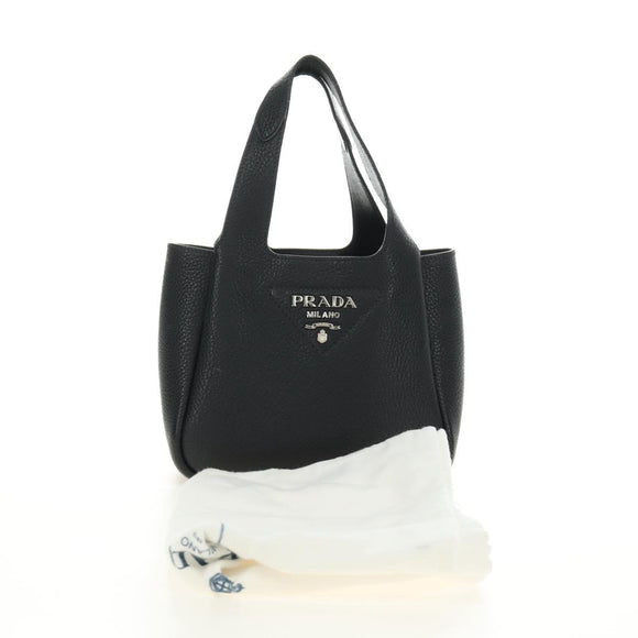 PRADA Hand Bag Vittero Dino Leather Black Silver Auth 189681SAM