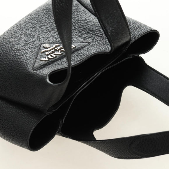 PRADA Hand Bag Vittero Dino Leather Black Silver Auth 189681SAM