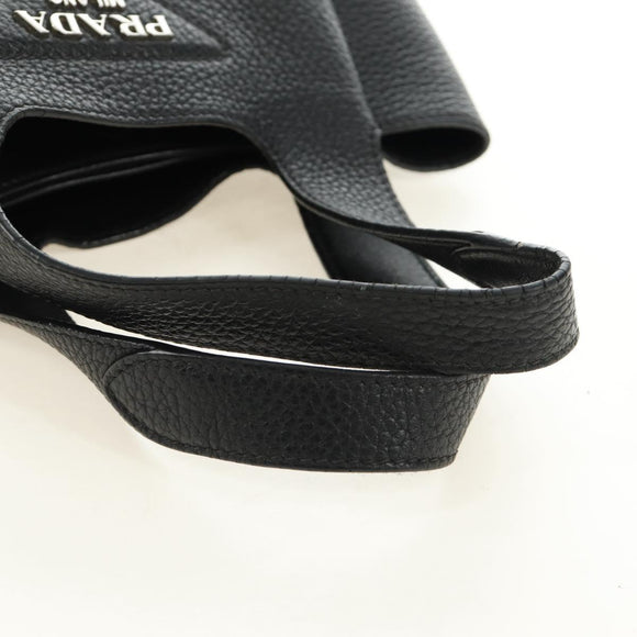 PRADA Hand Bag Vittero Dino Leather Black Silver Auth 189681SAM