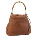GUCCI Bamboo Shoulder Bag Leather 2way Brown Gold 001 2404 1577 Auth 189682-1
