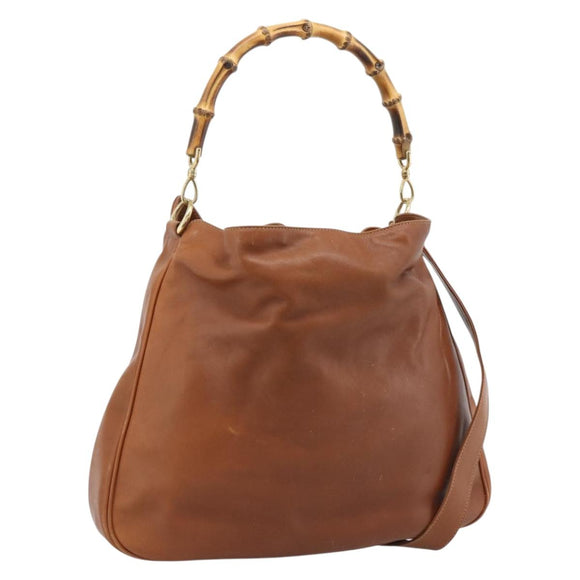 GUCCI Bamboo Shoulder Bag Leather 2way Brown Gold 001 2404 1577 Auth 189682