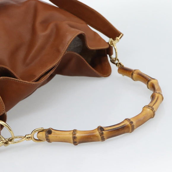 GUCCI Bamboo Shoulder Bag Leather 2way Brown Gold 001 2404 1577 Auth 189682