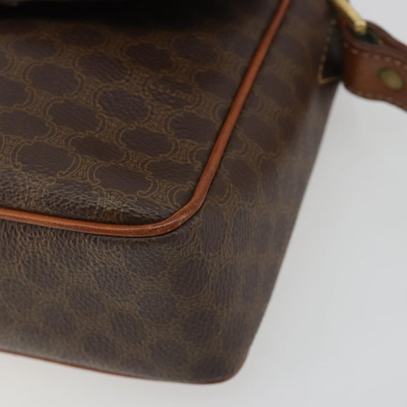 CELINE Macadam Canvas Circle Shoulder Bag PVC Leather Brown Gold Auth 189684