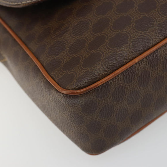 CELINE Macadam Canvas Circle Shoulder Bag PVC Leather Brown Gold Auth 189684