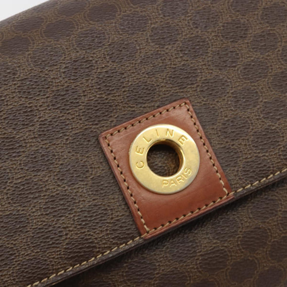 CELINE Macadam Canvas Circle Shoulder Bag PVC Leather Brown Gold Auth 189684