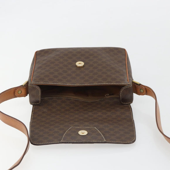 CELINE Macadam Canvas Circle Shoulder Bag PVC Leather Brown Gold Auth 189684