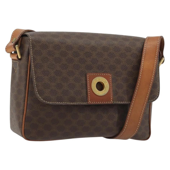 CELINE Macadam Canvas Circle Shoulder Bag PVC Leather Brown Gold Auth 189684