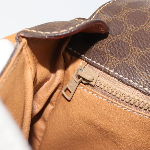 CELINE Macadam Canvas Circle Shoulder Bag PVC Leather Brown Gold Auth 189684