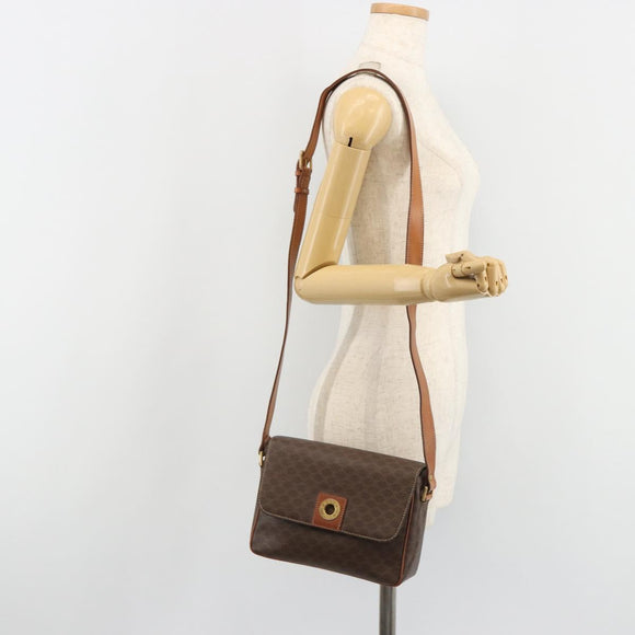 CELINE Macadam Canvas Circle Shoulder Bag PVC Leather Brown Gold Auth 189684