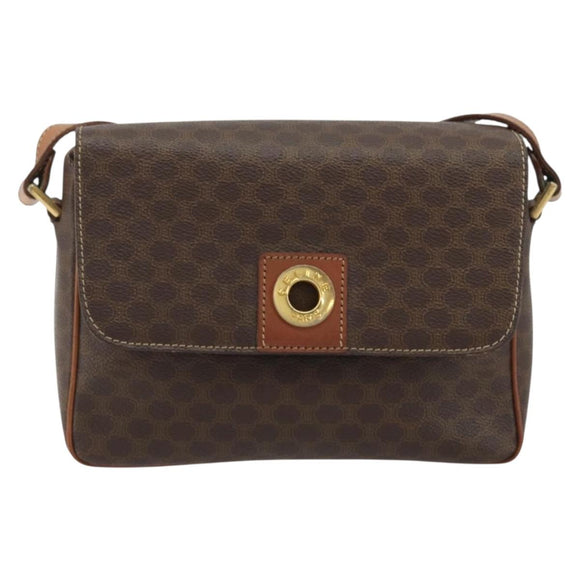 CELINE Macadam Canvas Circle Shoulder Bag PVC Leather Brown Gold Auth 189684