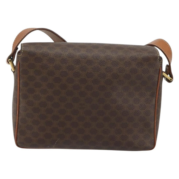 CELINE Macadam Canvas Circle Shoulder Bag PVC Leather Brown Gold Auth 189684