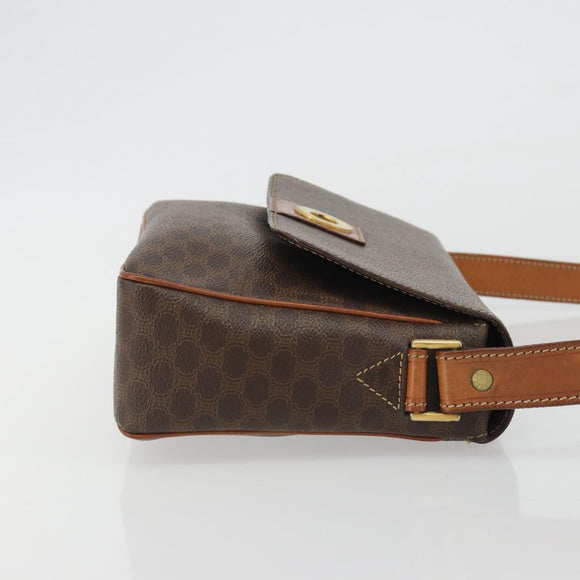 CELINE Macadam Canvas Circle Shoulder Bag PVC Leather Brown Gold Auth 189684