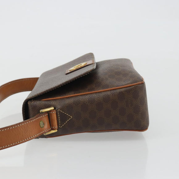 CELINE Macadam Canvas Circle Shoulder Bag PVC Leather Brown Gold Auth 189684