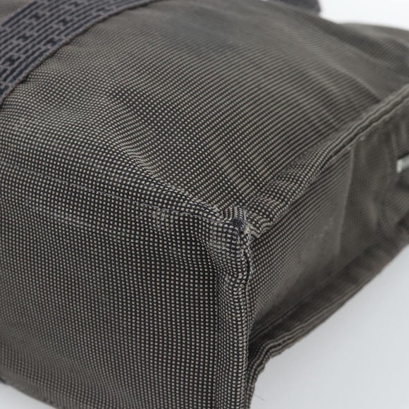 HERMES Her Line MM Hand Bag Canvas Gray Silver Auth 189685