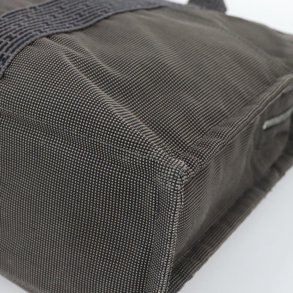 HERMES Her Line MM Hand Bag Canvas Gray Silver Auth 189685